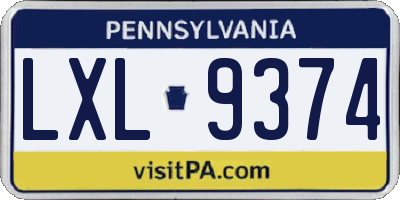 PA license plate LXL9374