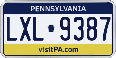 PA license plate LXL9387