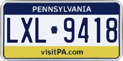 PA license plate LXL9418