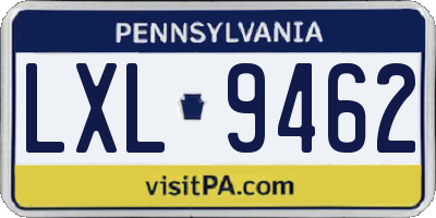 PA license plate LXL9462