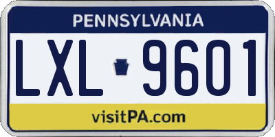 PA license plate LXL9601
