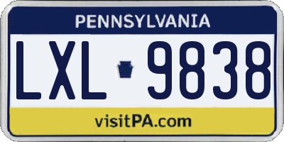 PA license plate LXL9838
