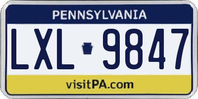 PA license plate LXL9847