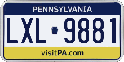 PA license plate LXL9881