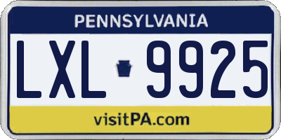 PA license plate LXL9925