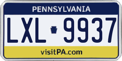 PA license plate LXL9937