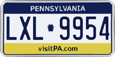 PA license plate LXL9954