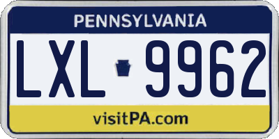 PA license plate LXL9962