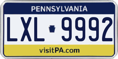 PA license plate LXL9992