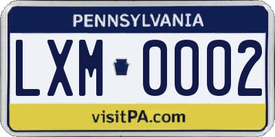 PA license plate LXM0002