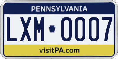 PA license plate LXM0007