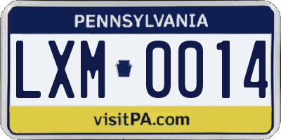 PA license plate LXM0014
