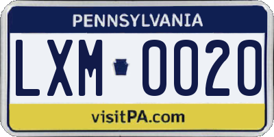 PA license plate LXM0020