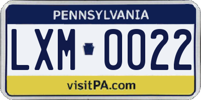 PA license plate LXM0022