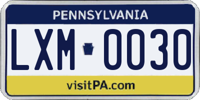 PA license plate LXM0030