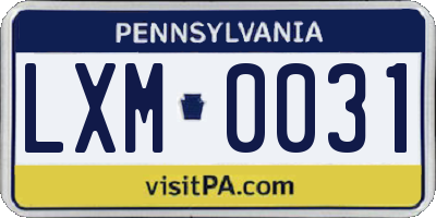 PA license plate LXM0031