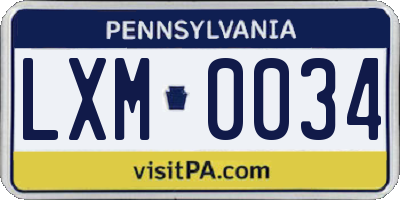 PA license plate LXM0034