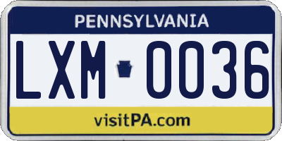 PA license plate LXM0036