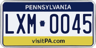 PA license plate LXM0045