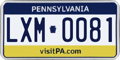 PA license plate LXM0081