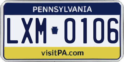 PA license plate LXM0106