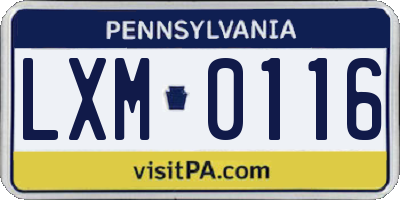 PA license plate LXM0116