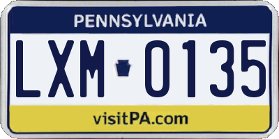 PA license plate LXM0135