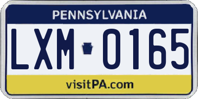 PA license plate LXM0165