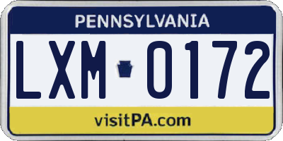 PA license plate LXM0172