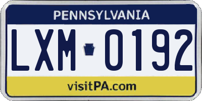 PA license plate LXM0192