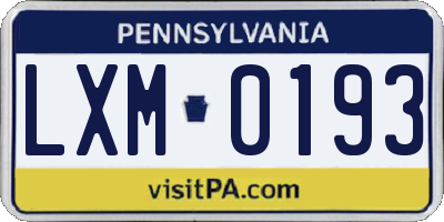 PA license plate LXM0193