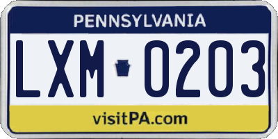 PA license plate LXM0203