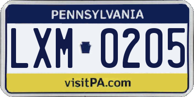 PA license plate LXM0205