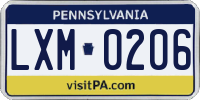 PA license plate LXM0206