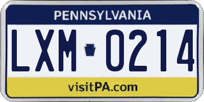 PA license plate LXM0214