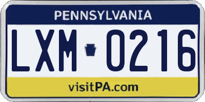 PA license plate LXM0216
