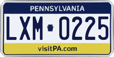 PA license plate LXM0225