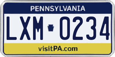 PA license plate LXM0234