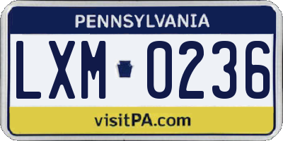 PA license plate LXM0236