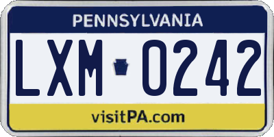 PA license plate LXM0242