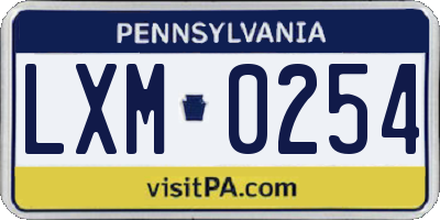 PA license plate LXM0254