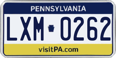 PA license plate LXM0262