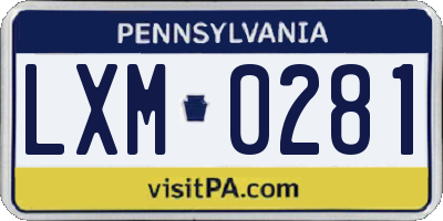 PA license plate LXM0281