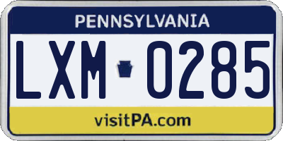 PA license plate LXM0285
