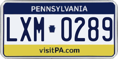 PA license plate LXM0289