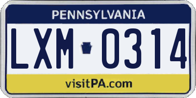 PA license plate LXM0314