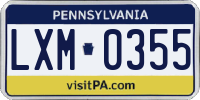PA license plate LXM0355
