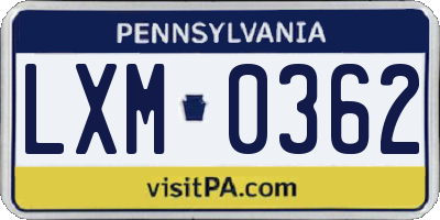 PA license plate LXM0362