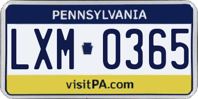 PA license plate LXM0365