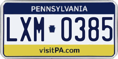 PA license plate LXM0385